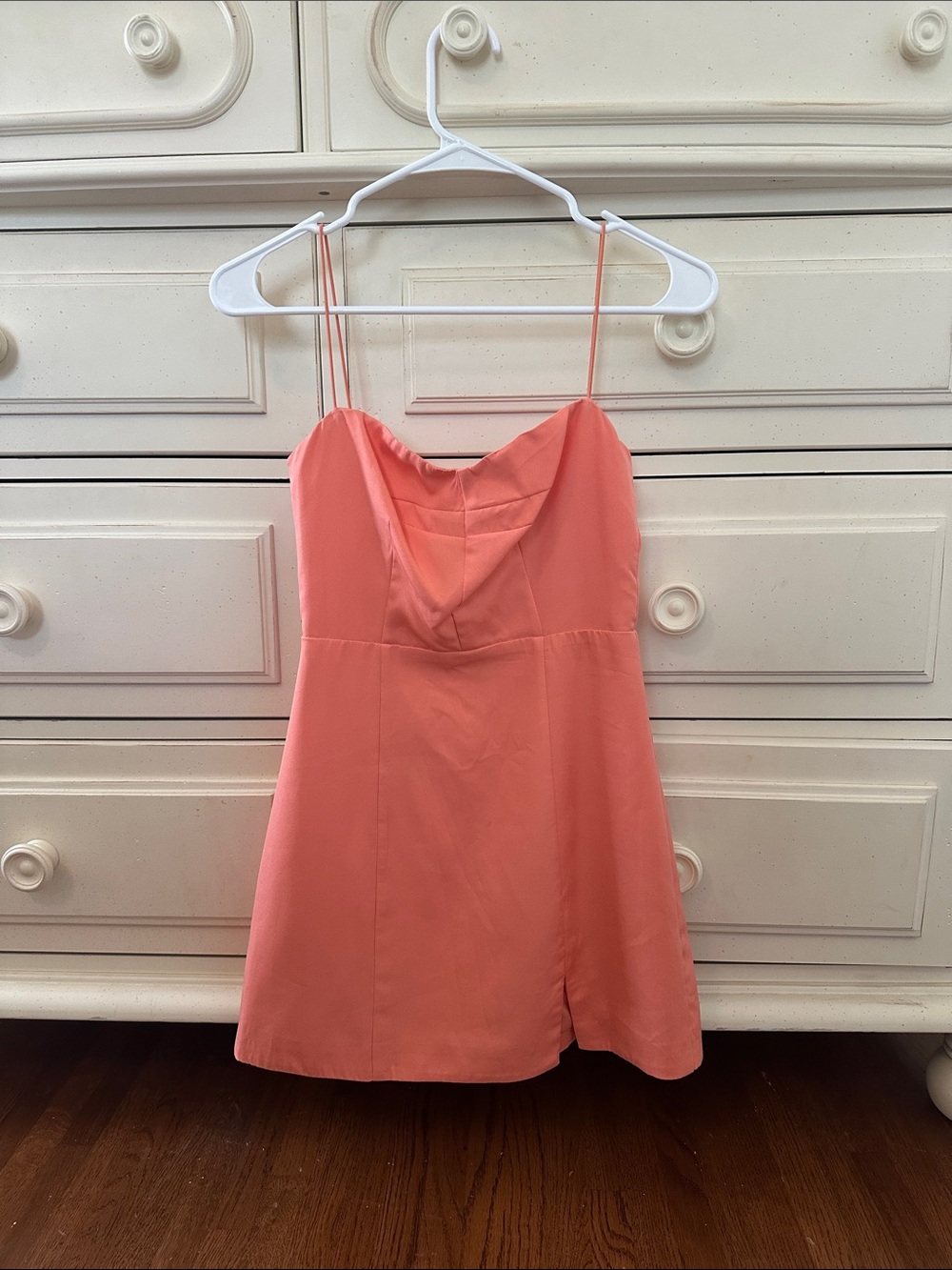 Hello Molly Coral Mini Slip Dress with Spaghetti Straps